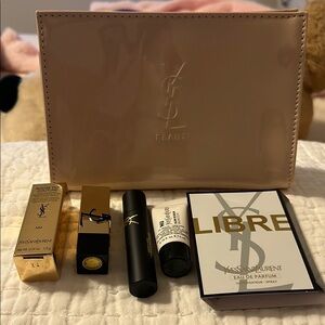 YSL Beauty Bundle with Vinyl Beige Cosmetic Pouch
